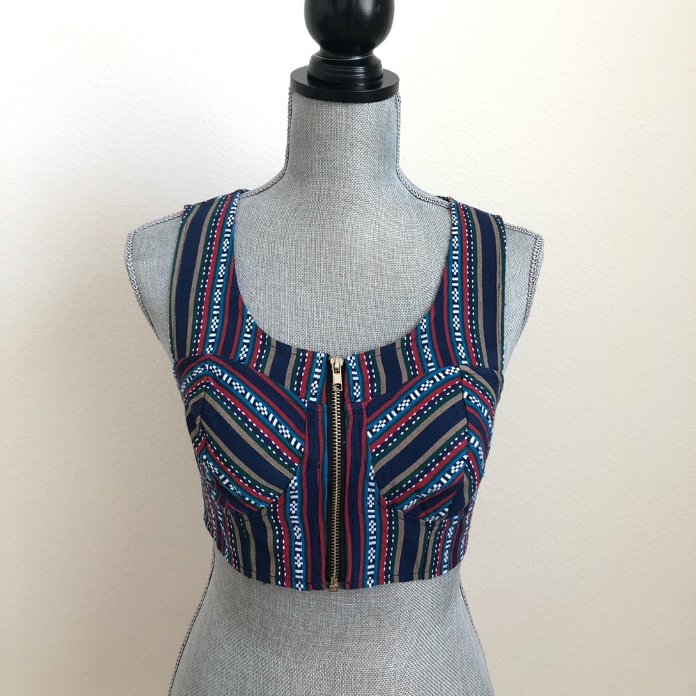 Forever 21 Tribal Woven Zip Up Crop Tank